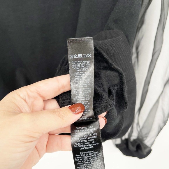 Asos Influence Sweater Size 18 Black Organza‎ Long Puff Sleeve Pullover Cotton - Picture 8 of 11